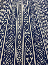 Load image into Gallery viewer, Kravet Savunese Indigo 30398-5 Navy Blue Beige Stripe Ikat Upholstery Fabric WHS 3253