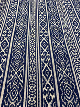 Load image into Gallery viewer, Kravet Savunese Indigo 30398-5 Navy Blue Beige Stripe Ikat Upholstery Fabric WHS 3253