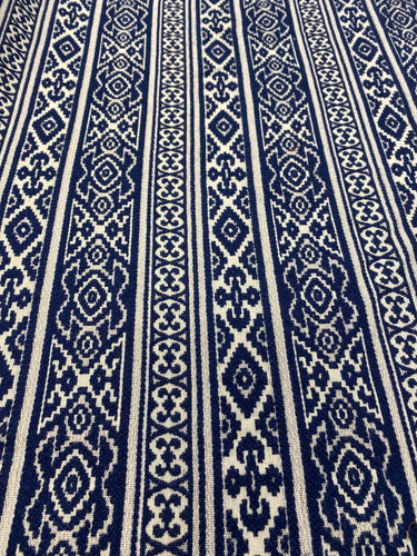 Kravet Savunese Indigo 30398-5 Navy Blue Beige Stripe Ikat Upholstery Fabric WHS 3253