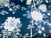 Load image into Gallery viewer, 1.5 Yard Brunschwig &amp; Fils Les Pivoines Navy Blue White Floral Cotton Drapery Fabric