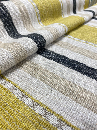kravet Albuquerque-Lima Versatile Stripe by Gaston Y Daniela Uptown In Green Mustard Taupe Black Woven Upholstery Fabric