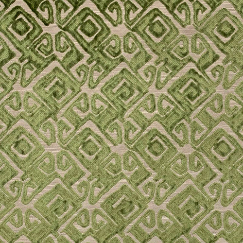 Lime Green Beige Geometric Abstract Cut Velvet Upholstery Fabric MGF