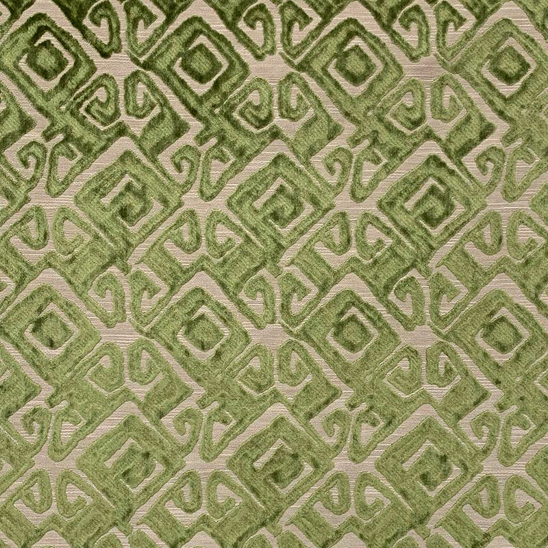 Lime Green Beige Geometric Abstract Cut Velvet Upholstery Fabric MGF