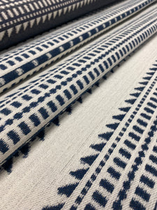 1.3 Yard of Water & Stain Resistant Indoor Outdoor Charcoal Beige Stripe Ikat Upholstery Fabric WHS 3124