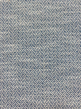 Load image into Gallery viewer, Designer Geometric Navy Blue White Water &amp; Stain Resistant Fret Upholstery Fabric WHS 4058