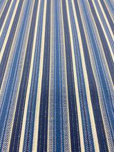 Load image into Gallery viewer, Designer Water &amp; Stain Resistant Navy Blue White Nautical Stripe Upholstery Fabric STA 3080