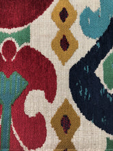 Load image into Gallery viewer, Kasbah Red Teal Blue Mustard Upholstery Ikat Chenille Fabric / Jewel