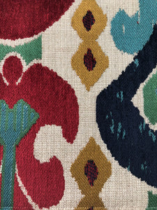 Kasbah Red Teal Blue Mustard Upholstery Ikat Chenille Fabric / Jewel