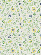 Load image into Gallery viewer, Cream Blue Green Mustard Yellow Linen Blend Floral Upholstery Drapery Fabric FB