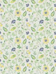 Cream Blue Green Mustard Yellow Linen Blend Floral Upholstery Drapery Fabric FB