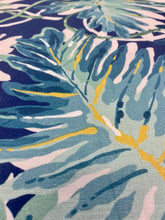 Load image into Gallery viewer, Linda Lane Water &amp; Stain Resistant Botanical Palm Leaves Cotton Teal Navy Blue Yellow Upholstery Drapery Fabric STA 3082