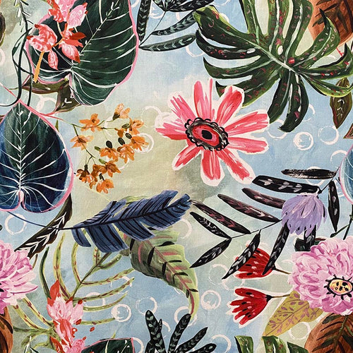 Cotton Aqua Blue Green Pink Navy Red Coral Green Orange Floral Upholstery Drapery Fabric MGF
