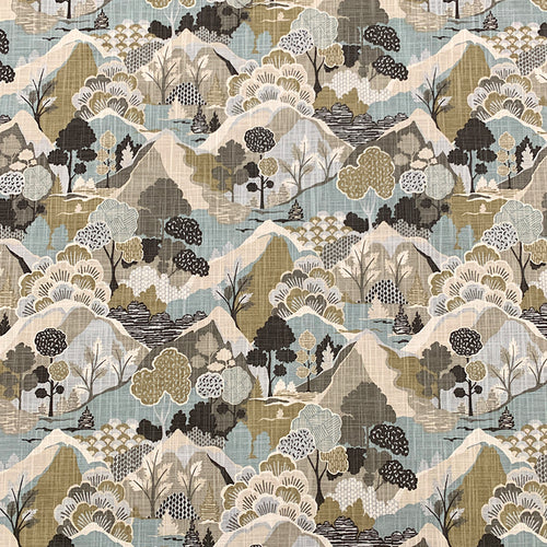 Cotton Cream Grey Black Olive Green Aqua Blue Chinoiserie Asian Upholstery Drapery Fabric MGF