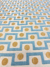 Load image into Gallery viewer, 1.6 Yard Reversible Mustard Teal Gold Geometric Velvet Water &amp; Stain Resistant Upholstery Fabric STA 3193
