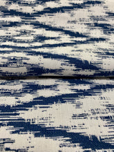 Load image into Gallery viewer, Designer Water &amp; Stain Resistant Ikat Navy Blue White Upholstery Drapery Fabric STA 3241