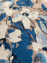 Load image into Gallery viewer, Designer Cream Teal Blue Taupe Floral Upholstery Fabric WHS 4230