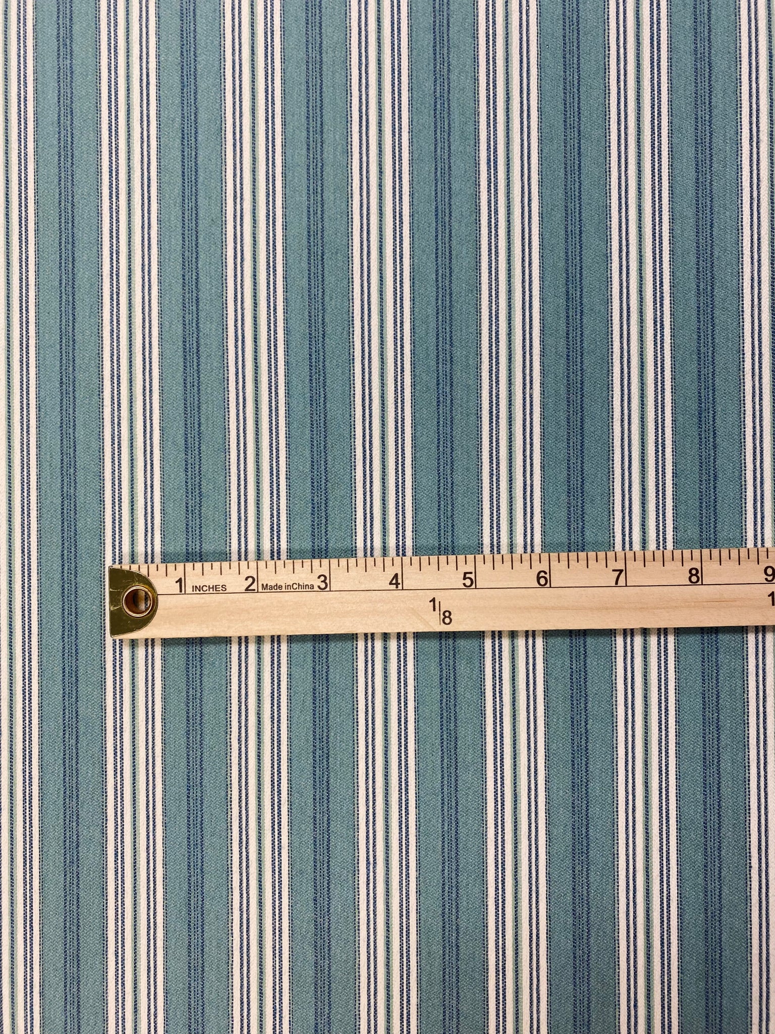 Heavy Duty Rustic Nautical Aqua Seafoam Navy Blue Cream Taupe Stripe Upholstery good Fabric