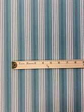 Load image into Gallery viewer, 2.8 Yards of 58" Wide Designer Water &amp; Stain Resistant Indoor Outdoor Aqua Blue Cream Navy Nautical Stripe Upholstery Fabric WHS 3263