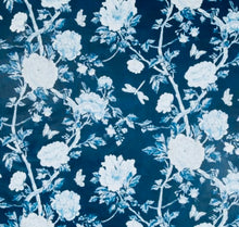 Load image into Gallery viewer, 1.5 Yard Brunschwig &amp; Fils Les Pivoines Navy Blue White Floral Cotton Drapery Fabric