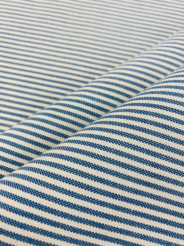 Designer Water & Stain Resistant Indoor Outdoor Navy Blue Cream Ticking Stripe Upholstery Drapery Fabric WHS 3840