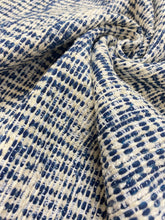 Load image into Gallery viewer, 1.5 Yard Designer Navy Blue Cream Tweed Chenille Upholstery Fabric WHS 3794