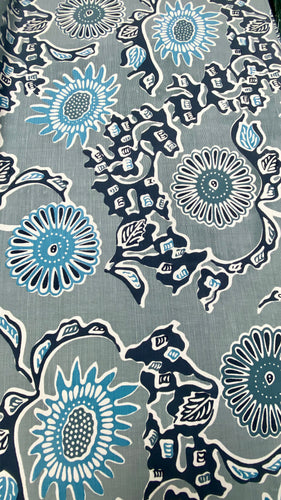 Quadrille China Seas Floral Grey White Navy Blue Linen Cotton Floral Upholstery Drapery Fabric STA 3333