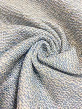 Load image into Gallery viewer, Designer Blue Cream Linen Viscose MCM Mid Century Modern Tweed Water &amp; Stain Resistant Upholstery Fabric WHS 3824