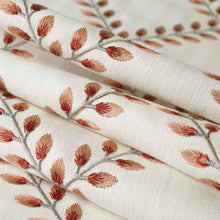 Load image into Gallery viewer, Embroidered Grey Coral Red Cream Botanical Drapery Fabric FB