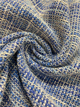 Load image into Gallery viewer, Designer Royal Blue Off White MCM Mid Century Modern Tweed Upholstery Fabric WHS 4229