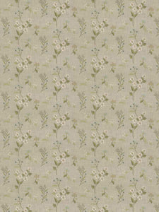 Floral Ecru Beige Green Aqua Floral Embroidered Drapery Fabric FB