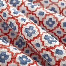 Load image into Gallery viewer, Cotton Cream Navy Blue Red Geometric Batik Upholstery Drapery Fabric FB