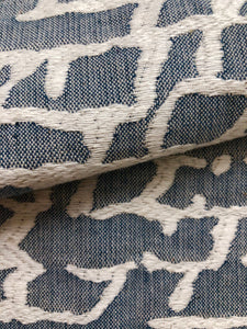 Light Denim Blue Off White Abstract Upholstery Drapery Fabric / Denim