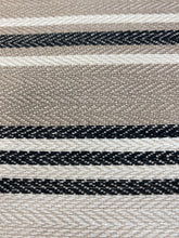 Load image into Gallery viewer, Designer Cream Taupe Black Nautical Stripe Water &amp; Stain Resistant Upholstery Drapery Fabric WHS 3629