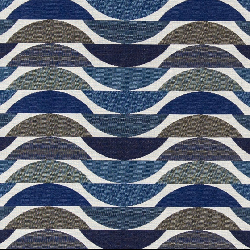 Heavy Duty Art Deco Geometric Abstract Green Navy Blue Upholstery Drapery Fabric CF