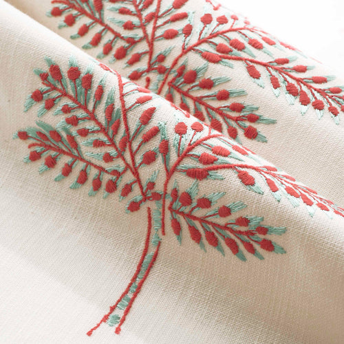 Cream Pink Aqua Blue Botanical Floral Embroidered Drapery Fabric FB