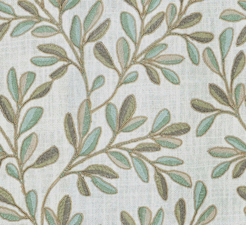 Seafoam Green Taupe Cream Botanical Embroidered Drapery Fabric FB