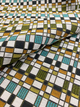 Load image into Gallery viewer, 1.6 Yard Designer Turquoise Olive Green Black Mustard Off White Geometric Upholstery Fabric WHS 3215