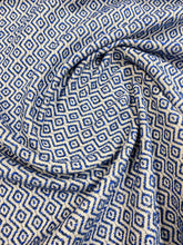 Load image into Gallery viewer, 1.9 Yd Designer Navy Blue White Geometric Diamond Water &amp; Stain Resistant Upholstery Fabric WHS 3260