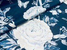 Load image into Gallery viewer, 1.5 Yard Brunschwig &amp; Fils Les Pivoines Navy Blue White Floral Cotton Drapery Fabric