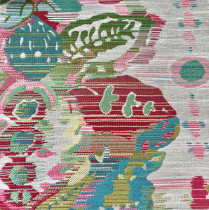 Waterscape Raspberry Pink Chartreuse Green Damask Modern Upholstery Fabric