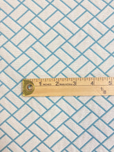 Load image into Gallery viewer, Designer Aqua Blue White Trellis Geometric Indoor Outdoor Water &amp; Stain Resistant Upholstery Drapery Fabric WHS 3978