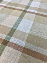 Load image into Gallery viewer, 2.5 Yard Designer Beige Cream Green Check Plaid Belgian Linen Drapery Fabric WHS 3477