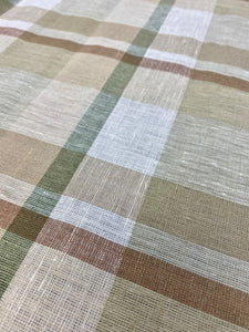 2.5 Yard Designer Beige Cream Green Check Plaid Belgian Linen Drapery Fabric WHS 3477