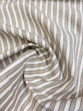 Load image into Gallery viewer, Designer Linen Cream Taupe Red Ticking Stripe Water &amp; Stain Resistant Upholstery Fabric WHS 3535