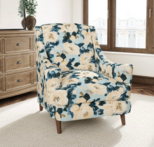 Load image into Gallery viewer, Stain Resistant Blue Grey Beige Navy Blue Floral Upholstery Drapery Fabric CF