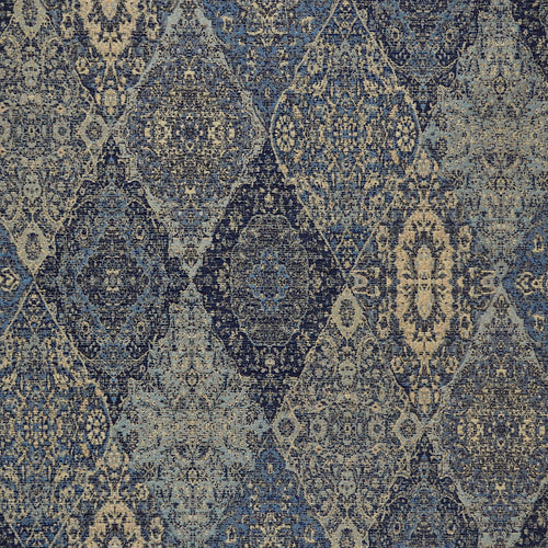 Navy Blue Aqua Beige Medallion Tapestry Upholstery Fabric MGF