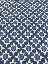 Load image into Gallery viewer, Schumacher Serendipity Blues Navy Blue White Geometric Linen Upholstery Drapery Linen Fabric STA 3349