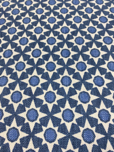 Schumacher Serendipity Blues Navy Blue White Geometric Linen Upholstery Drapery Linen Fabric STA 3349