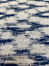Load image into Gallery viewer, Designer Water &amp; Stain Resistant Ikat Navy Blue White Upholstery Drapery Fabric STA 3241