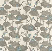 Load image into Gallery viewer, Water &amp; Stain Resistant Cream Beige Blue Grey Teal Floral Lotus Upholstery Drapery Fabric CF